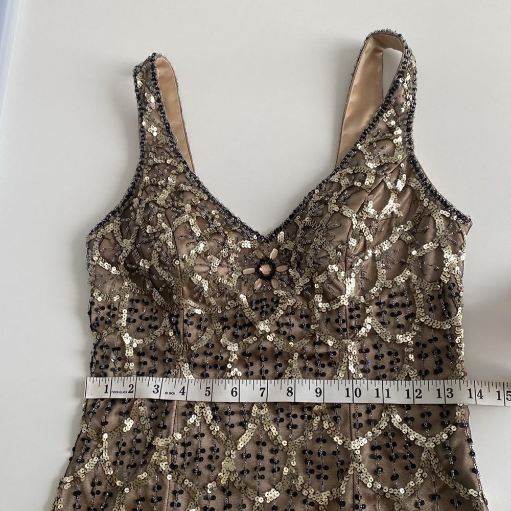 Sue Wong Nocturne Vintage Black ad Nude/ Cream Beaded Sequin Cocktail Dress Sz 8 - Picture 9 of 13